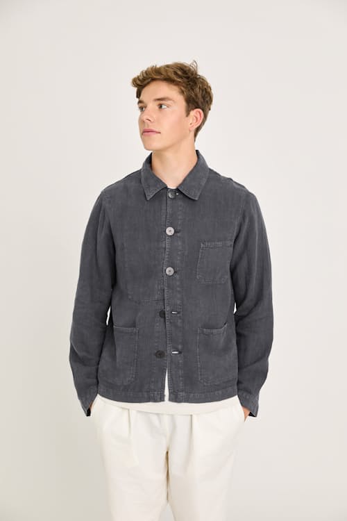 on model image of Baptista Linen Chore Coat