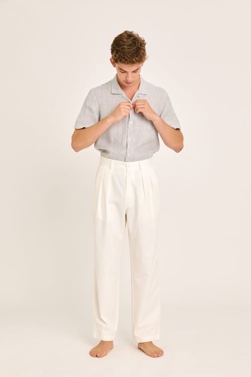 on model image of Carona Double Pleated Canvas Pants