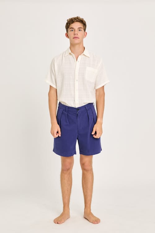 on model image of Lapa Double Pleated Canvas Shorts