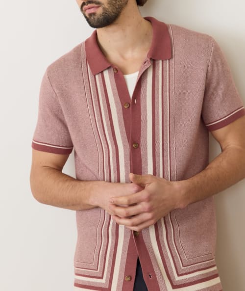 on model image of Ethan Short Sleeve Sweater Shirt