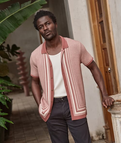 lifestyle image of Ethan Short Sleeve Sweater Shirt