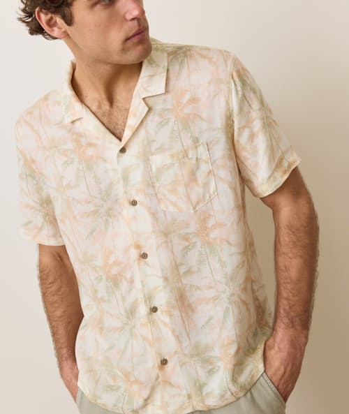 on model image of Resort Hemp Tencel Short Sleeve Shirt