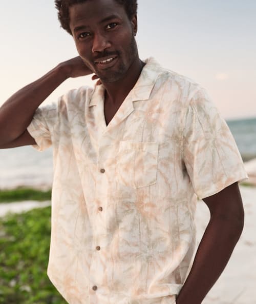 lifestyle image of Resort Hemp Tencel Short Sleeve Shirt
