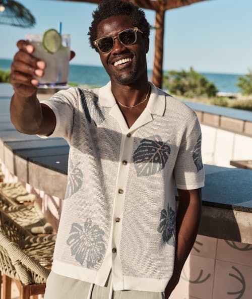 lifestyle image of Asher Sweater Resort Short Sleeve Shirt