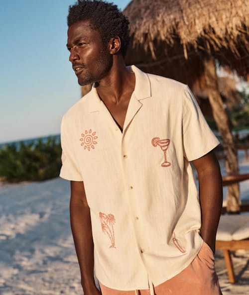 lifestyle image of Embroidered Resort Short Sleeve Shirt