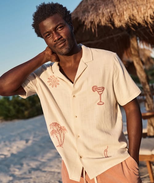lifestyle image of Embroidered Resort Short Sleeve Shirt