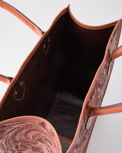 laydown detail image of Western Hand Tooled Leather Tote Bag - Large