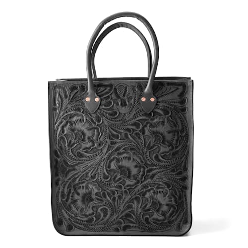 laydown image of Western Hand Tooled Leather Tote Bag - Large