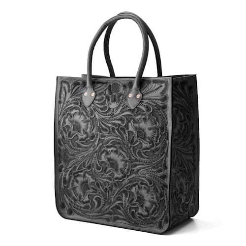 laydown image of Western Hand Tooled Leather Tote Bag - Large