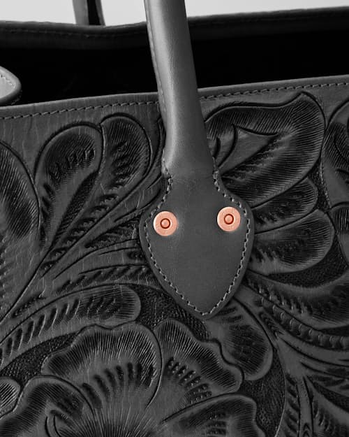 laydown detail image of Western Hand Tooled Leather Tote Bag - Large