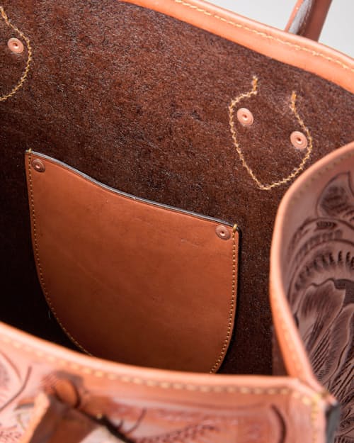 laydown detail image of Western Hand Tooled Leather Tote Bag - Medium