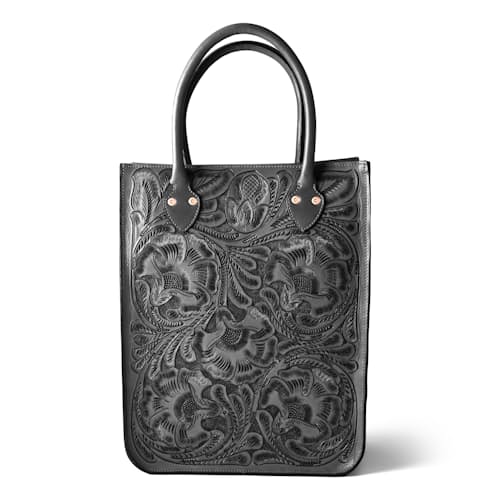 laydown image of Western Hand Tooled Leather Tote Bag - Medium