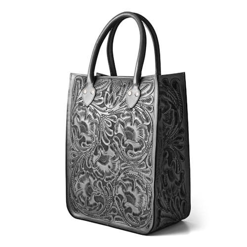 laydown image of Western Hand Tooled Leather Tote Bag - Medium