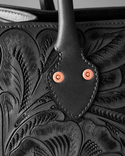 laydown detail image of Western Hand Tooled Leather Tote Bag - Medium