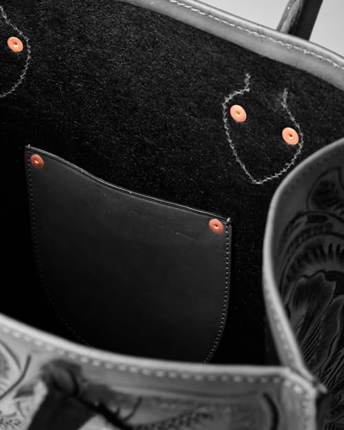 laydown detail image of Western Hand Tooled Leather Tote Bag - Medium