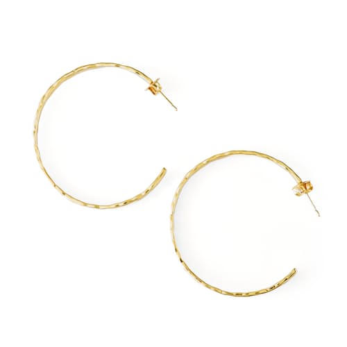 laydown image of Women's Thin Hammered Gold Hoop Earrings