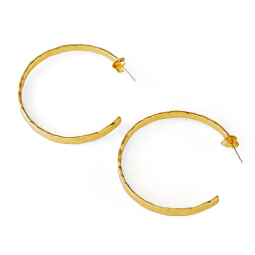 laydown image of Women's Thin Hammered Gold Hoop Earrings