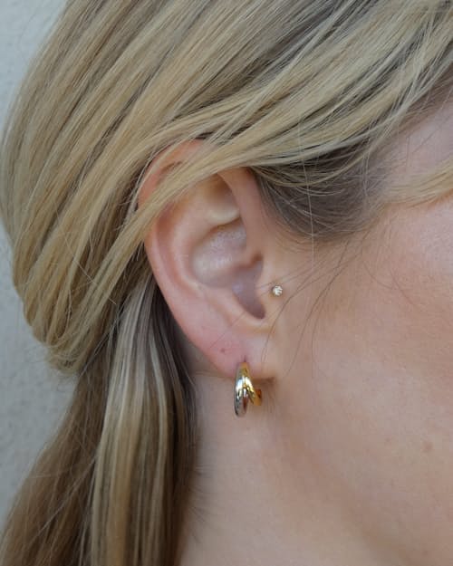 lifestyle image of Women's Two Tone Hoop Earrings