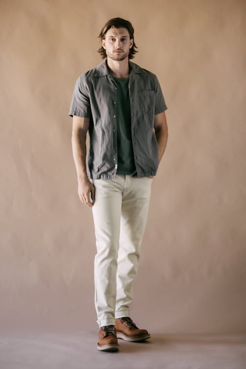 on model image of The Wrench Gauze Camp Shirt