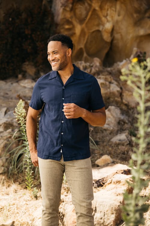 lifestyle image of The Wrench Gauze Camp Shirt