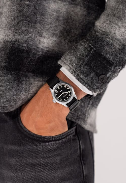 on model image of Khaki Field Quartz 38mm Field Watch