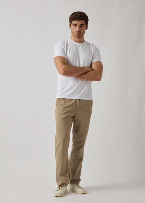 on model image of Twill Easy Drawstring Chino