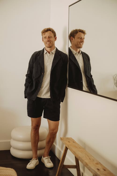 on model image of Twill Pleated Shorts