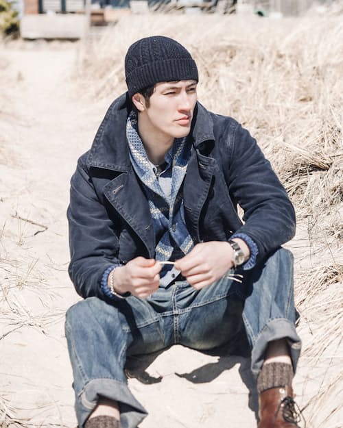 lifestyle image of Jackson Cotton Moleskin Peacoat