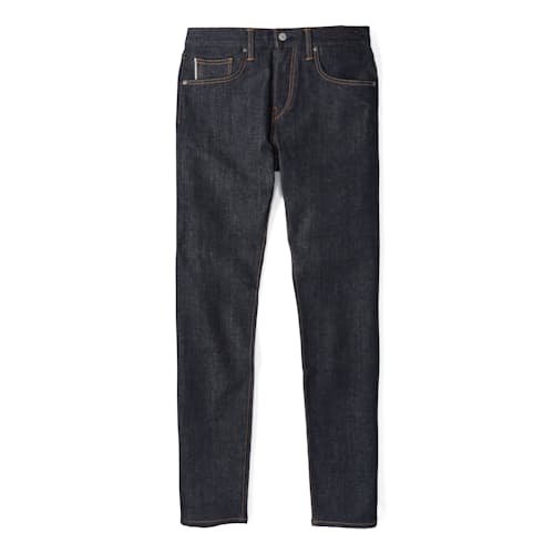 laydown image of The Scissors Slim Tapered Stretch Selvedge Denim Jeans