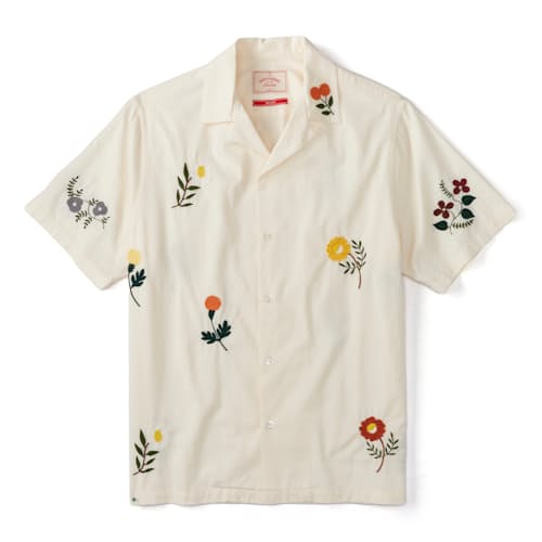 laydown image of Embroidered Flowers Camp Collar Shirt