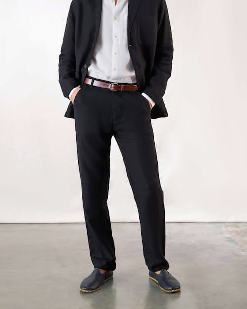 on model image of Alta French Linen Trousers