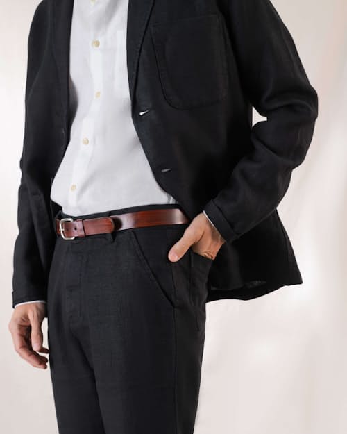 on model image of Alta French Linen Trousers