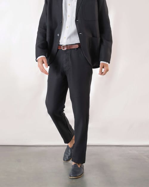 on model image of Alta French Linen Trousers