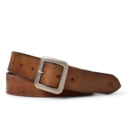 laydown image of Burling Hand-Burnished Leather Belt