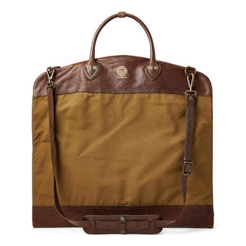laydown image of Cotton/Leather Garment Bag