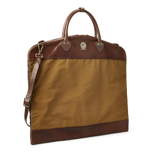 laydown image of Cotton/Leather Garment Bag