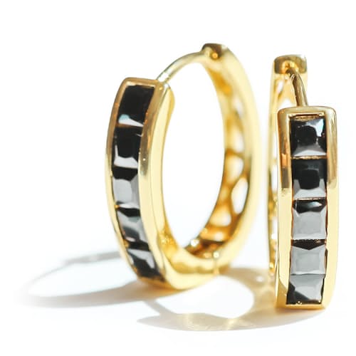 laydown image of Women's Empire Black Huggie Earrings