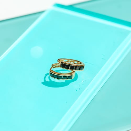 lifestyle image of Women's Empire Black Huggie Earrings
