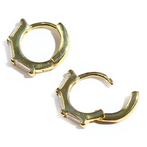 laydown image of Women's Stacked Diamond Huggie Earrings