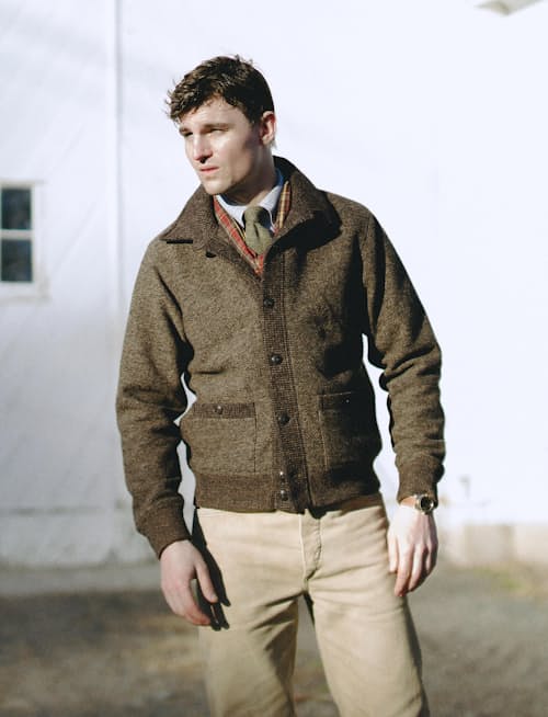 lifestyle image of Angus Jacquard Cardigan Sweater Jacket