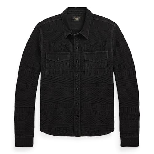 laydown image of Indigo Jacquard Julius Shirt Jacket