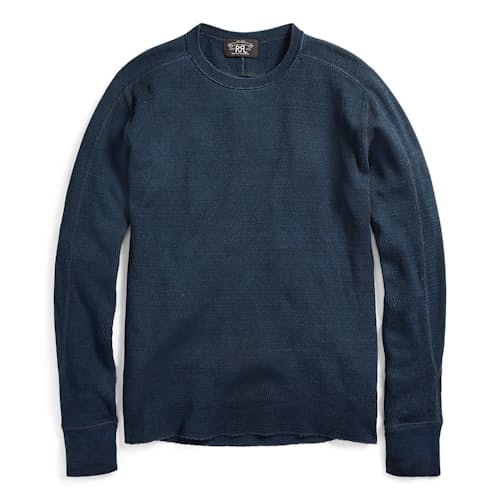 laydown image of Indigo Jacquard Knit Crewneck