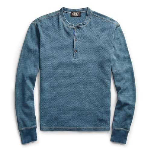 laydown image of Indigo Jacquard Knit Henley