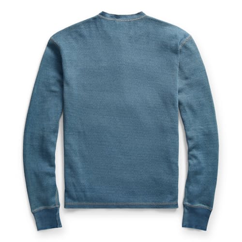 laydown image of Indigo Jacquard Knit Henley