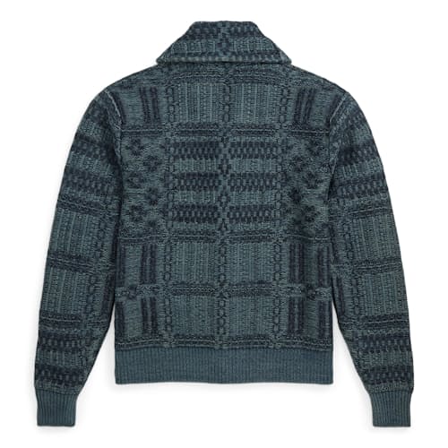 laydown image of Indigo Shawl Cardigan Sweater