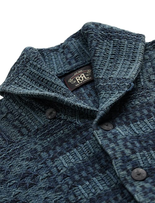 laydown detail image of Indigo Shawl Cardigan Sweater