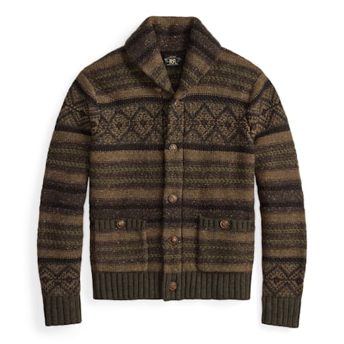 laydown image of Jacquard Shawl Cardigan