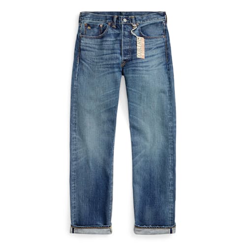 laydown image of Straight Fit Selvedge Denim Jeans