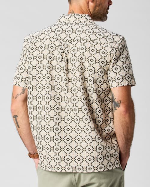 lifestyle image of Embroidered Dobby Camp Collar Shirt