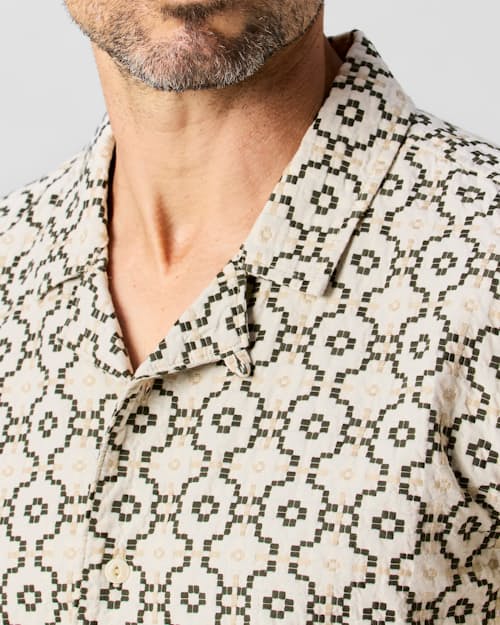 lifestyle image of Embroidered Dobby Camp Collar Shirt